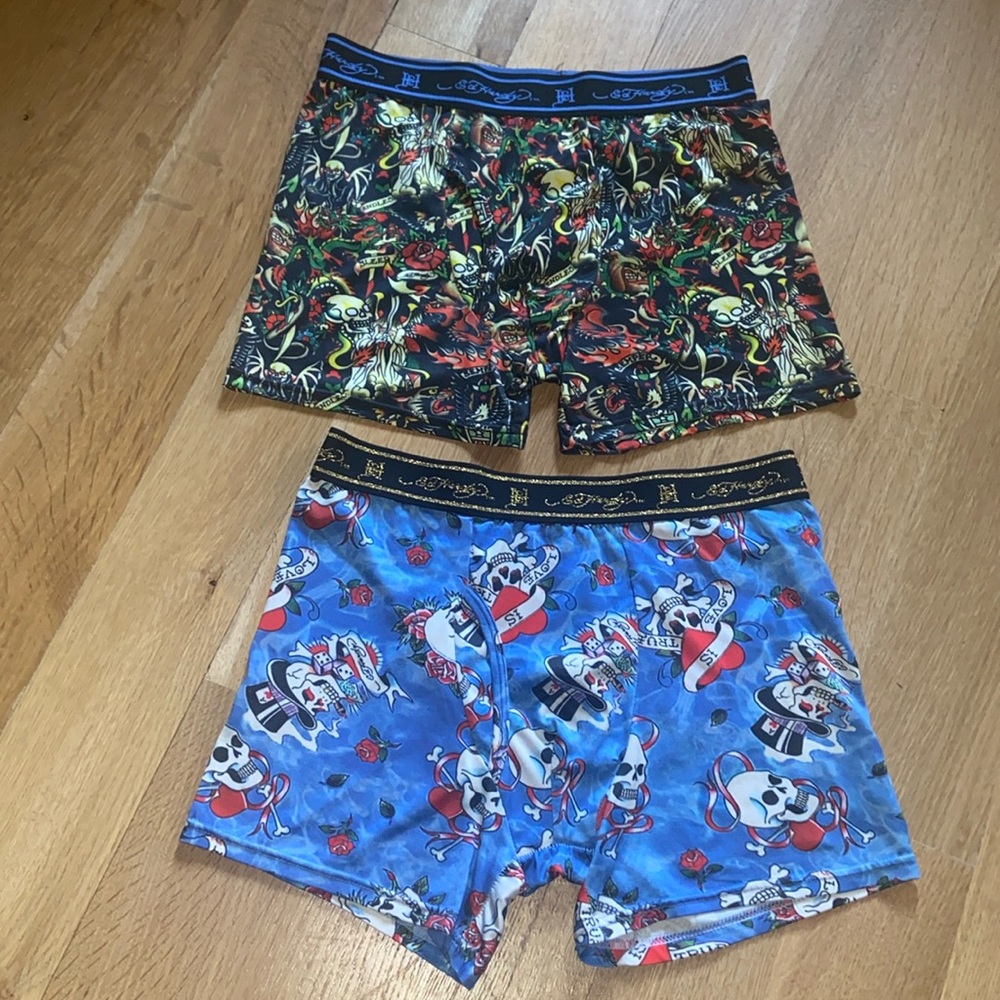 Ed Hardy Graphic Gothic Tattoo Print Boxer Briefs Valentine’s Skeletons Skulls